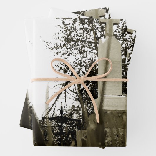 begraafplaats Gothic Tombstone Sepia  Angel Inpakpapier Vel (In situ)