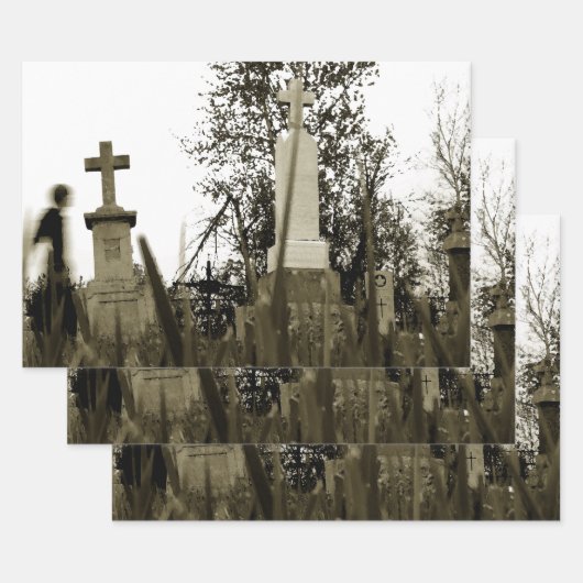 begraafplaats Gothic Tombstone Sepia  Angel Inpakpapier Vel (Set)