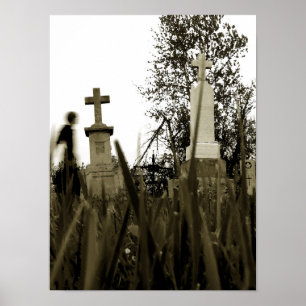 begraafplaats Gothic Tombstone Sepia Angel Wra Poster
