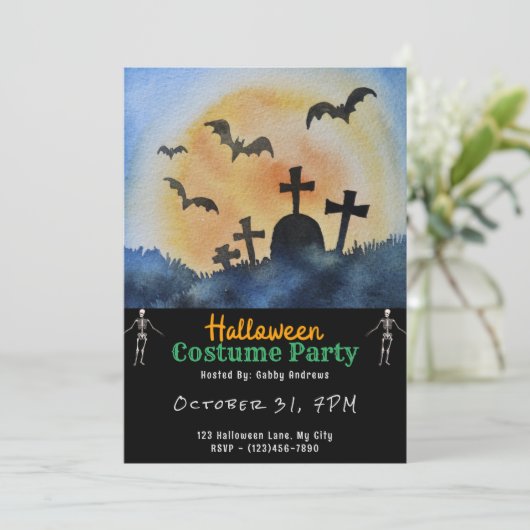 Begraafplaats Graven Vleermuizen Volle Maan Zwart  Kaart (Staand voorkant)