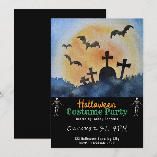 Begraafplaats Graven Vleermuizen Volle Maan Zwart  Kaart (Voorkant / Achterkant)