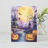 Begraafplaats Halloween Night Moon Jack O'Lanterns Feestdagenkaart (Staand voorkant)