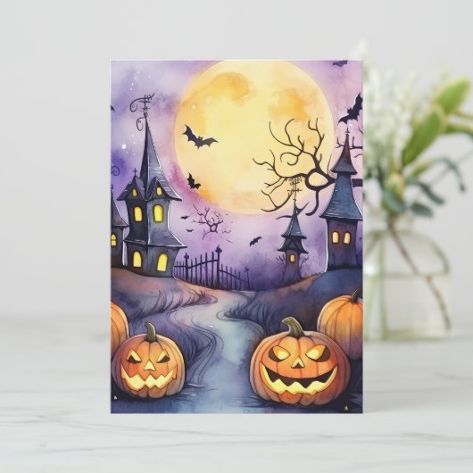Begraafplaats Halloween Night Moon Jack O'Lanterns Feestdagenkaart (Staand voorkant)