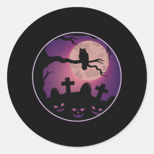 begraafplaats Pumpkin Owl Moon Scary Fun Halloween Ronde Sticker