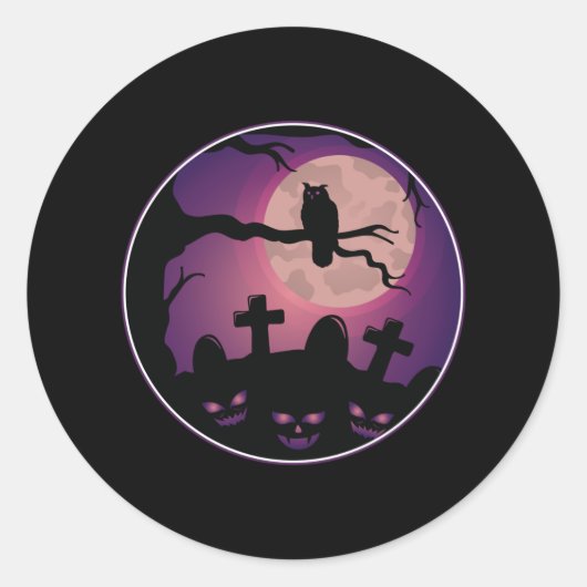 begraafplaats Pumpkin Owl Moon Scary Fun Halloween Ronde Sticker (Voorkant)
