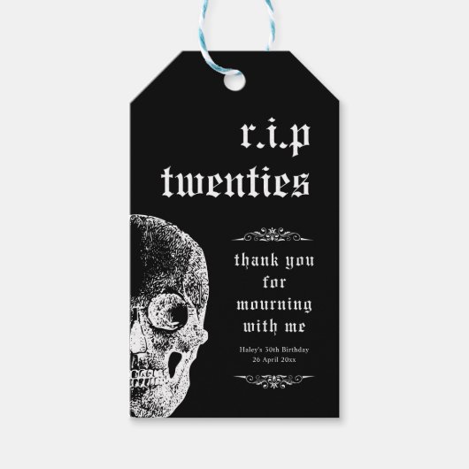 Begrafenis 30e RIP Twintigers 20s Grappige Schedel Cadeaulabel (Voorkant)