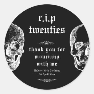 Begrafenis 30e RIP Twintigers 20s Grappige Schedel Ronde Sticker