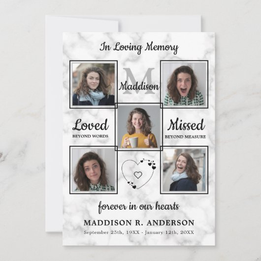 begrafenis 5 Foto's herdenking van het leven Kaart (Voorkant)