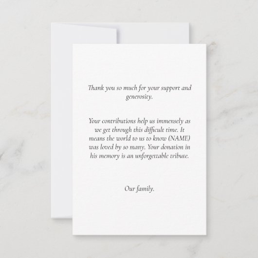 Begrafenis bedankbriefjes voor donaties kaart (Voorkant)