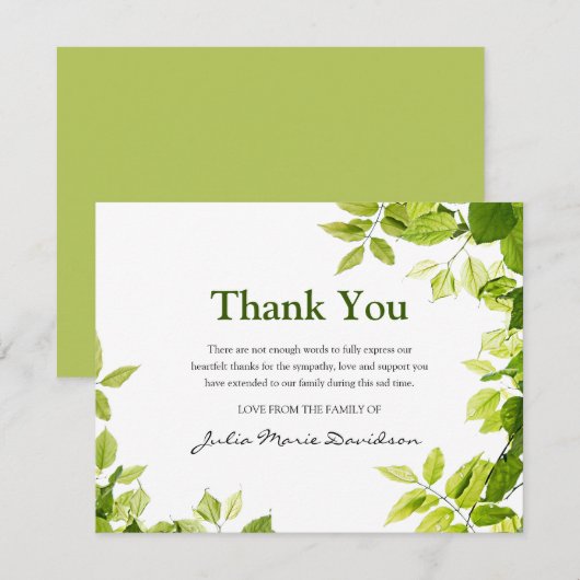 begrafenis bedankje | NATUUR Bedankkaart (Voorkant / Achterkant)