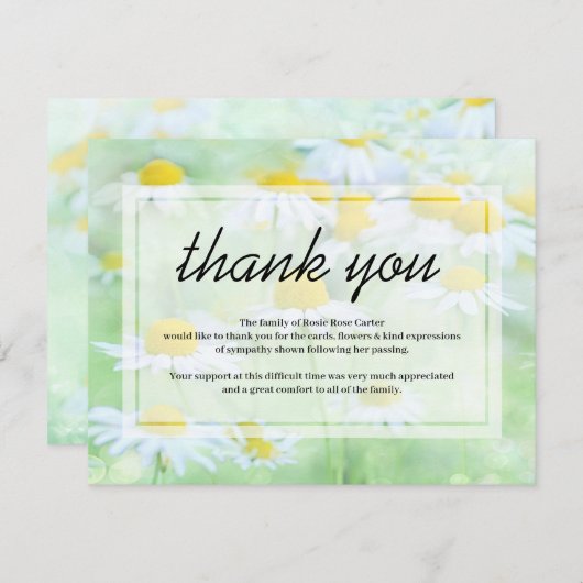 Begrafenis bedankje Opmerking | Daisy Floral Sympa Bedankkaart (Voorkant / Achterkant)