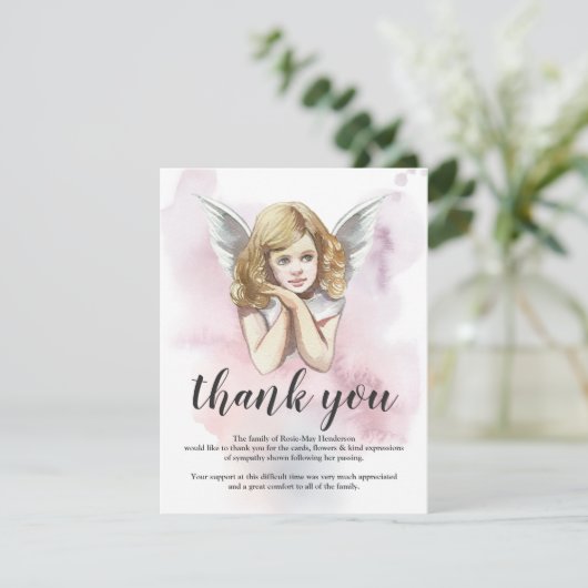 Begrafenis bedankje Opmerking | hemelse meisje eng Bedankkaart (Staand voorkant)