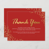 Begrafenis bedankje Opmerking | Red Gold Sparkly Bedankkaart (Voorkant / Achterkant)