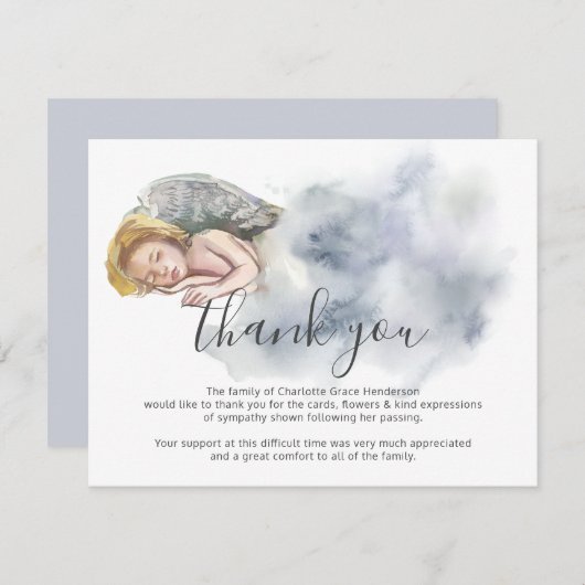 Begrafenis bedankje Opmerking | Sleeping Girl Ange Bedankkaart (Voorkant / Achterkant)