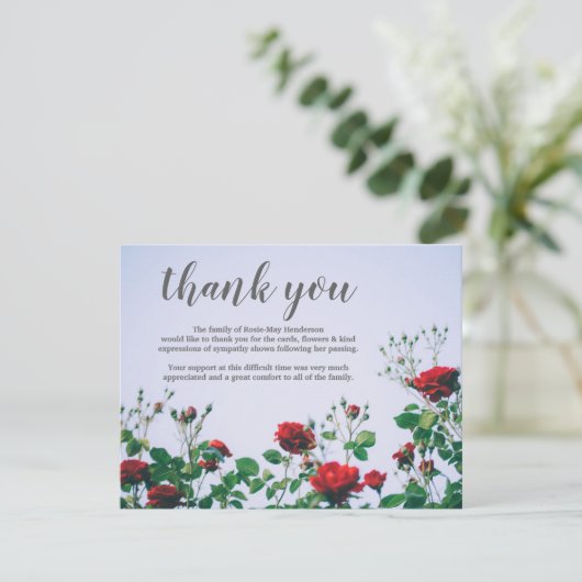 Begrafenis bedankje Opmerking | Sympathy Red Roses Bedankkaart (Staand voorkant)