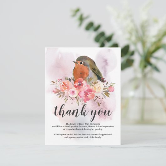 Begrafenis bedankje Opmerking | Sympathy Robin Bedankkaart (Staand voorkant)