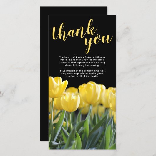 Begrafenis bedankje Opmerking | Sympathy Yellow Tu Bedankkaart (Voorkant / Achterkant)
