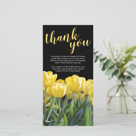 Begrafenis bedankje Opmerking | Sympathy Yellow Tu Bedankkaart (Staand voorkant)