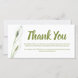 Begrafenis bedankje Opmerking   White Lily Floral Kaart