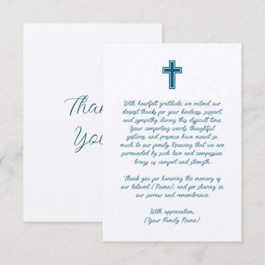 Begrafenis bedankkaart met kruis (Voorkant / Achterkant)