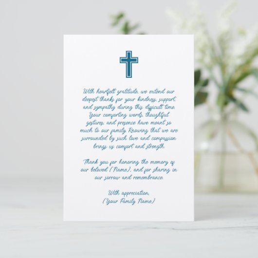 Begrafenis bedankkaart met kruis (Staand voorkant)