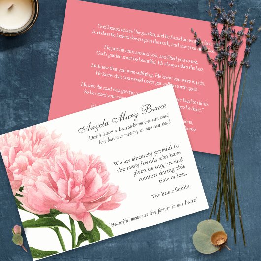 Begrafenis bedankkaarten | Antiek pioenen 1 Bedankkaart