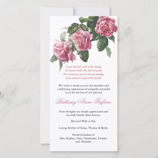 Begrafenis bedankkaarten | Antiek thee Roos 3 Bedankkaart (Voorkant)