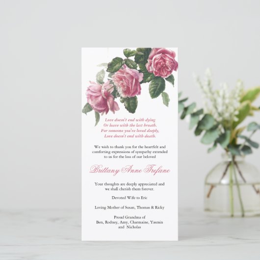 Begrafenis bedankkaarten | Antiek thee Roos 3 Bedankkaart (Staand voorkant)