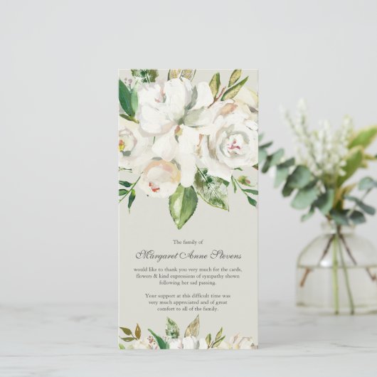 Begrafenis bedankkaarten | Antiek witte roos Bedankkaart (Staand voorkant)