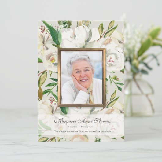 Begrafenis bedankkaarten | Antiek witte rozen Bedankkaart (Staand voorkant)