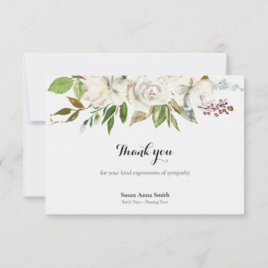Begrafenis bedankkaarten | Antiek witte rozen Bedankkaart (Voorkant)