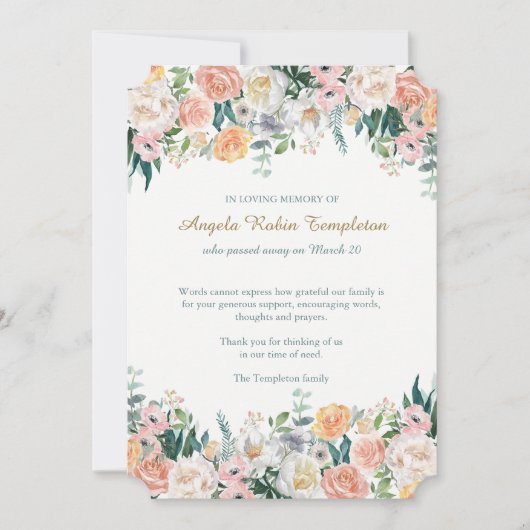 Begrafenis bedankkaarten | Aquarel Rozen Kaart (Voorkant)