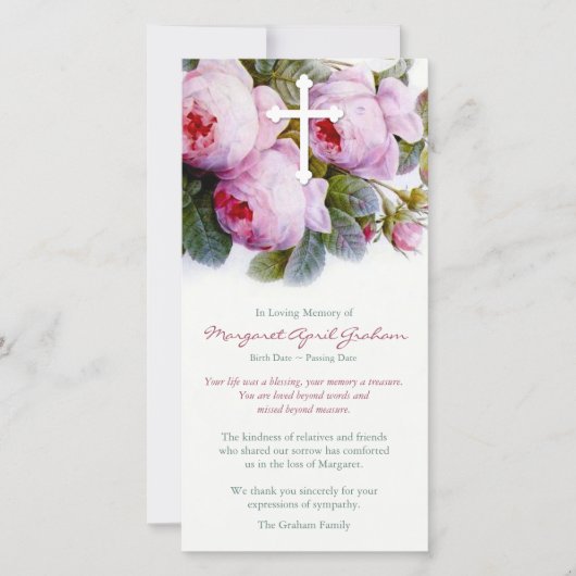 Begrafenis bedankkaarten | Botanische Rozen & Krui Bedankkaart (Voorkant)