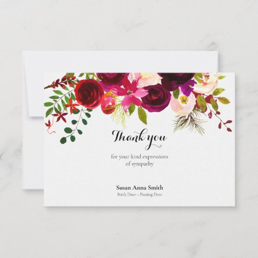 Begrafenis bedankkaarten | Crimson Floral Bedankkaart (Voorkant)