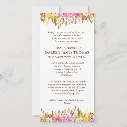 Begrafenis bedankkaarten | Elegante bloemen 1 Bedankkaart (Voorkant)