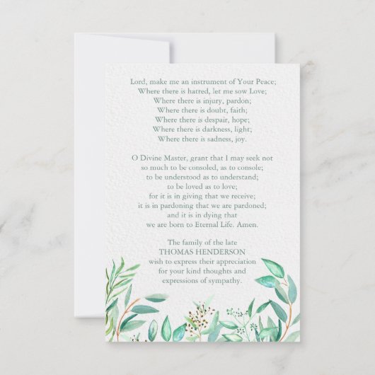 Begrafenis bedankkaarten | Eucalyptus 1 Kaart (Achterkant)