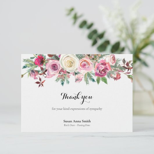 Begrafenis bedankkaarten | Frosty Rozen Bedankkaart (Staand voorkant)