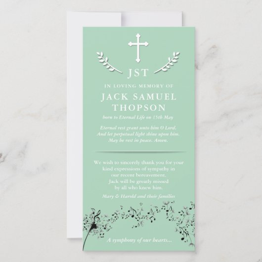 Begrafenis bedankkaarten | Hartsymfonie & kruis Bedankkaart (Voorkant)