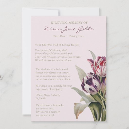 Begrafenis bedankkaarten | Mooie tulpen Kaart (Achterkant)