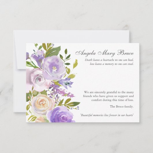 Begrafenis bedankkaarten | PAARSE ROZEN Bedankkaart (Voorkant)