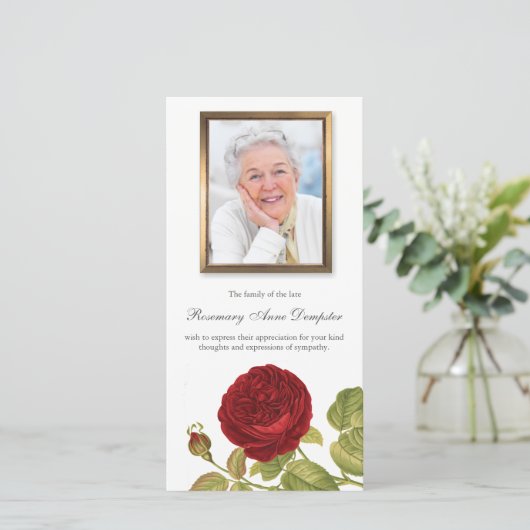 Begrafenis bedankkaarten | Red Rose & Foto Bedankkaart (Staand voorkant)