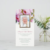 Begrafenis bedankkaarten | Roze botanische Rozen Bedankkaart (Staand voorkant)