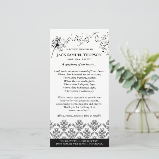 Begrafenis bedankkaarten | Symfonie van onze harte Bedankkaart (Staand voorkant)