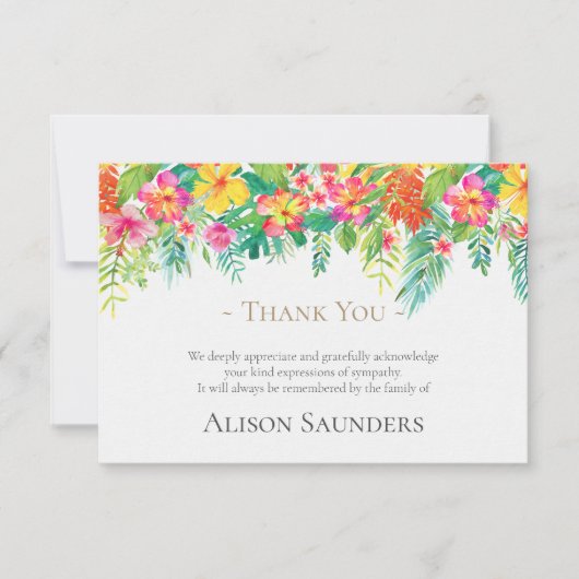 Begrafenis bedankkaarten | tropische bloemen bedankkaart (Voorkant)