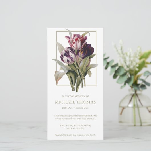 Begrafenis bedankkaarten |  tulpen bedankkaart (Staand voorkant)