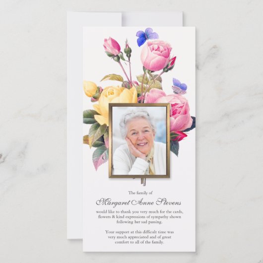 Begrafenis bedankkaarten | Vlinders & Rozen Bedankkaart (Voorkant)