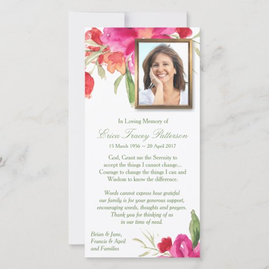 Begrafenis bedankkaarten |Waterverf Bloemen Foto 1 Bedankkaart (Voorkant)