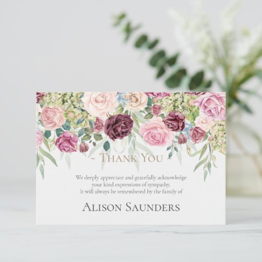 Begrafenis bedankkaarten | Waterverf Roos Tuin Bedankkaart (Staand voorkant)
