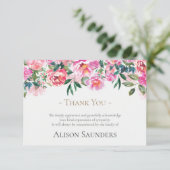 Begrafenis bedankkaarten | Waterverf roze pioenen Bedankkaart (Staand voorkant)
