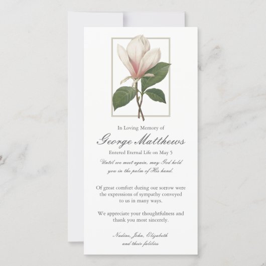 Begrafenis bedankkaarten | Zoet Antiek Magnolia Bedankkaart (Voorkant)